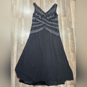 TADASHI SHOJI BLACK SILK GOWN MAXI DRESS corsage Bandage Designer Luxury Y2k